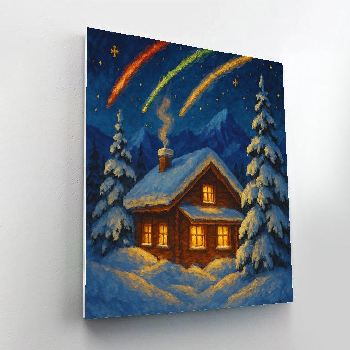 Christmas Meteors Over Alpine Chalet painting number kit
