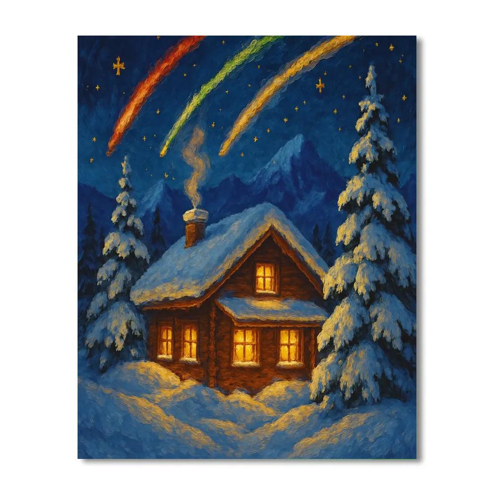 Christmas Meteors Over Alpine Chalet painting number kit