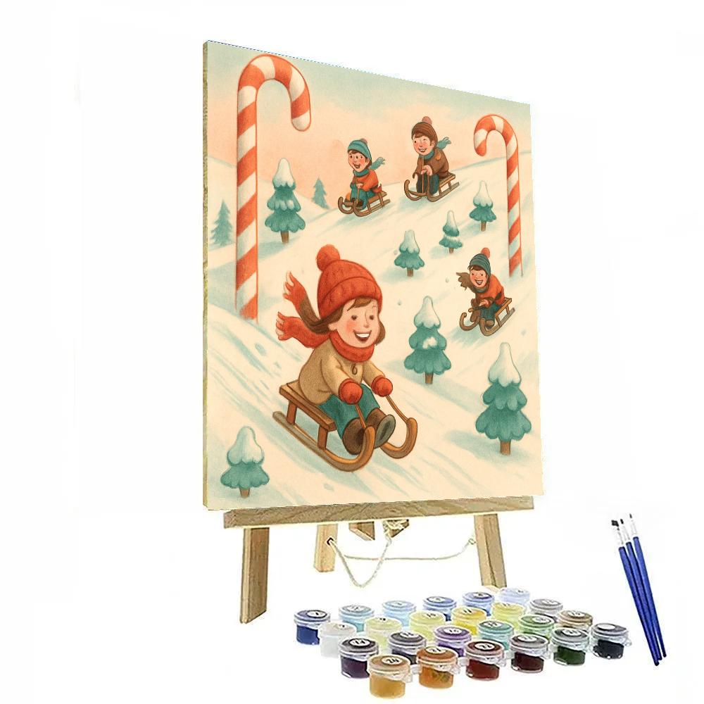 Candy Cane Sledding Hill painting number kit