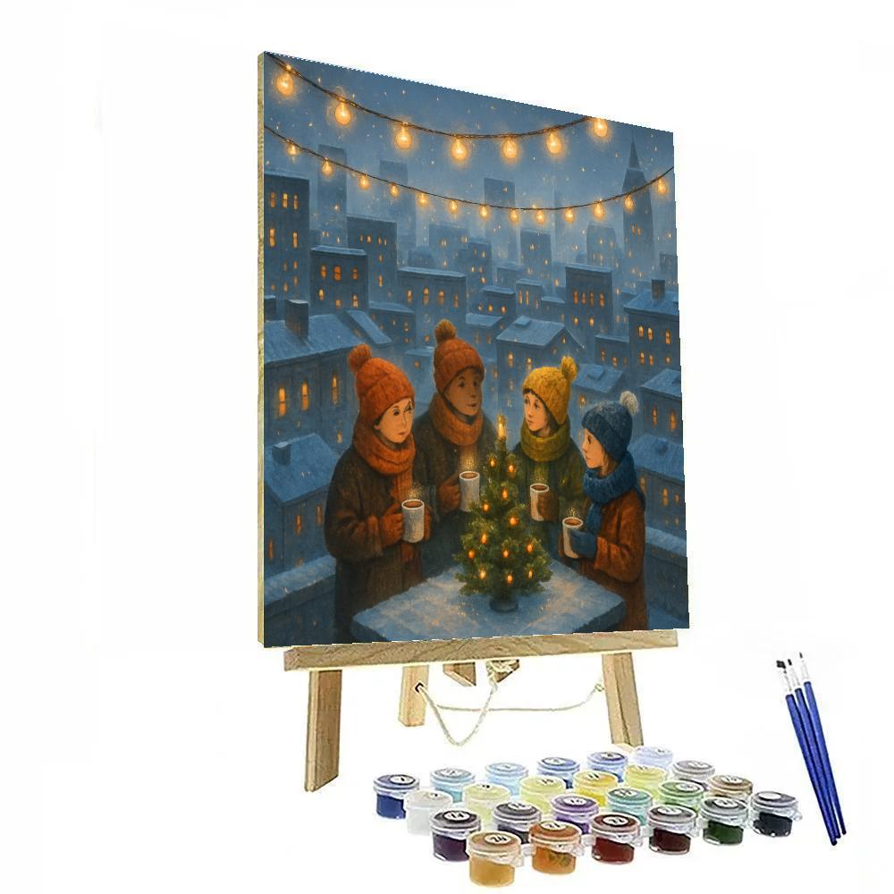 Snowy Rooftop Hot Cocoa Party Paint by numbers kits