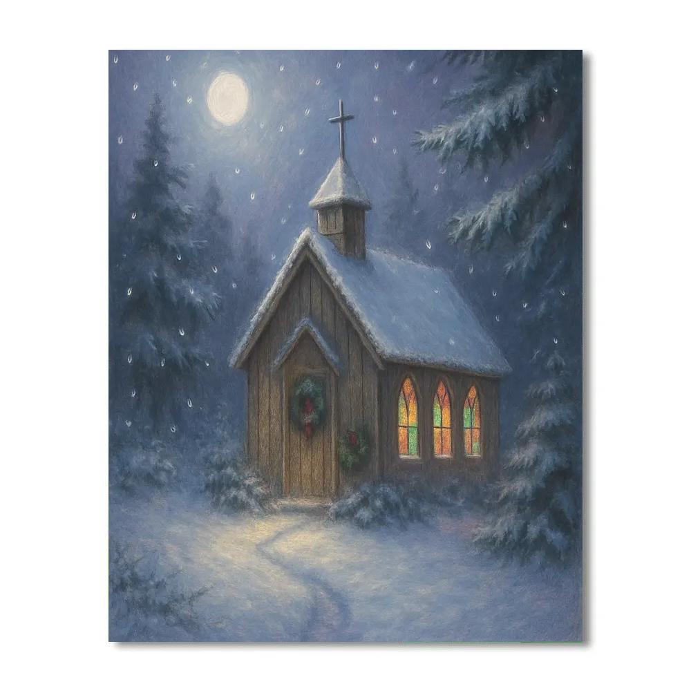 Silent Night Forest Chapel paint by numbers