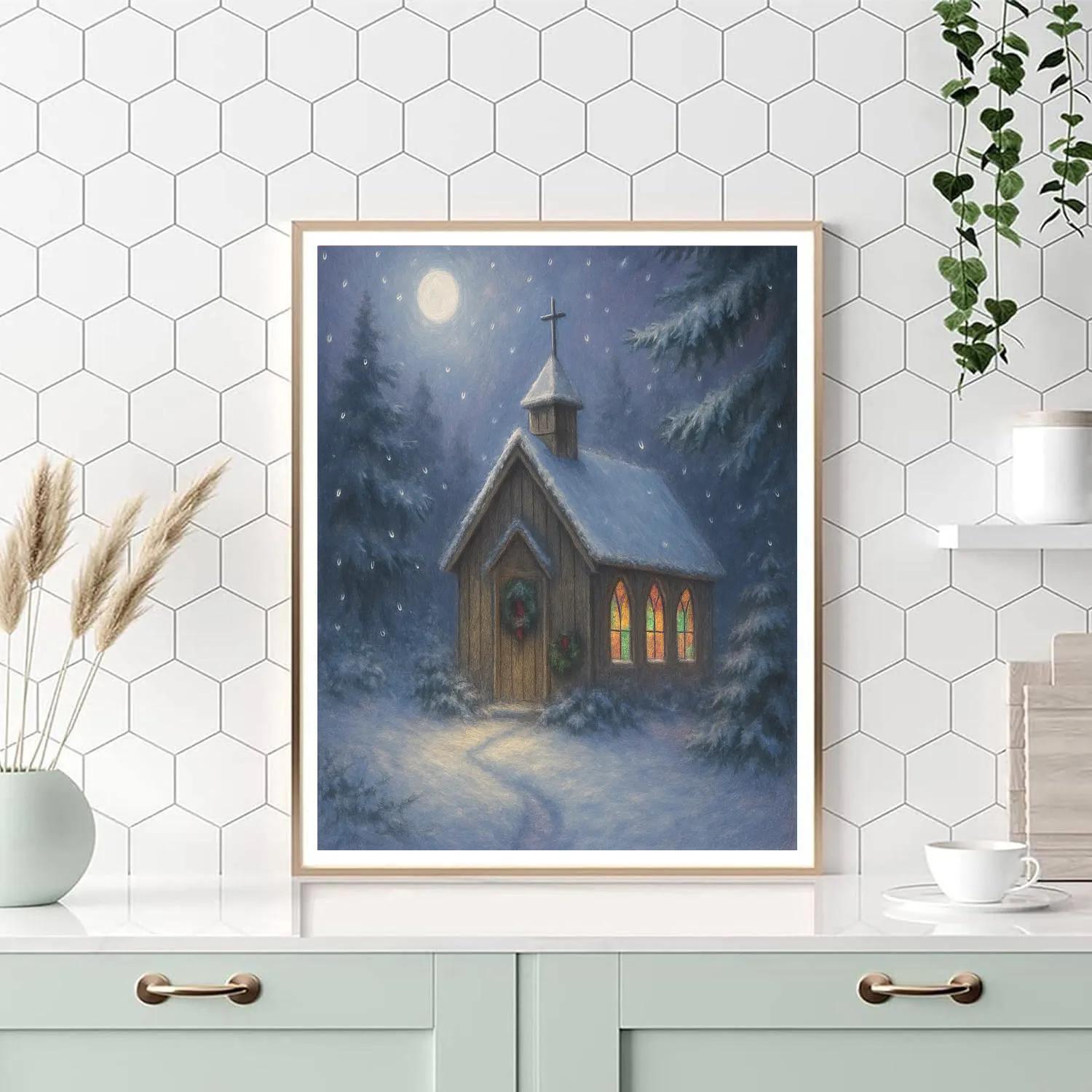 Silent Night Forest Chapel paint by numbers