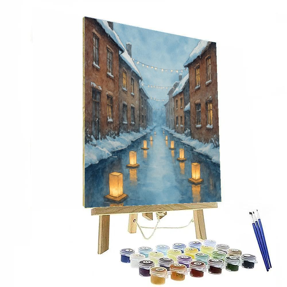 Christmas Lanterns On Frozen Canal Paint by numbers art