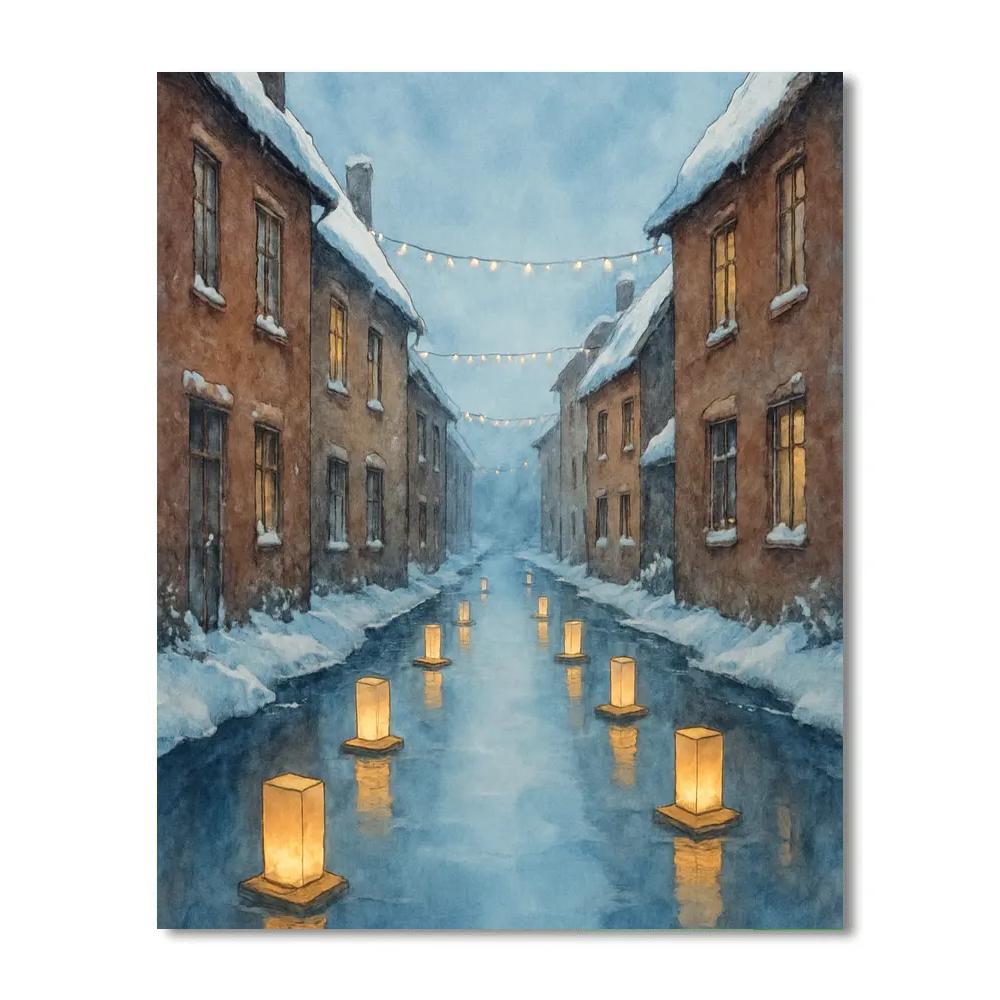 Christmas Lanterns On Frozen Canal Paint by numbers art