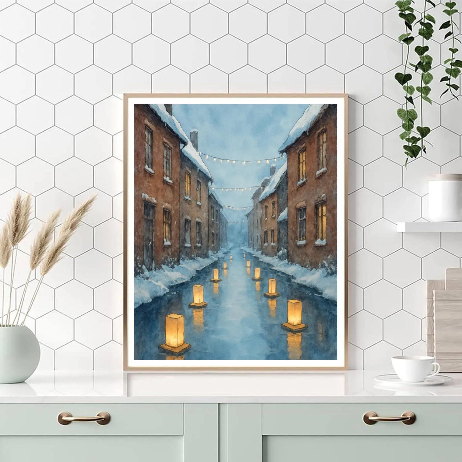 Christmas Lanterns On Frozen Canal Paint by numbers art