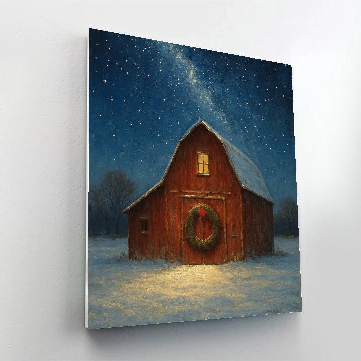 Snowy Barn With Wreath And Stars DIY paint by numbers