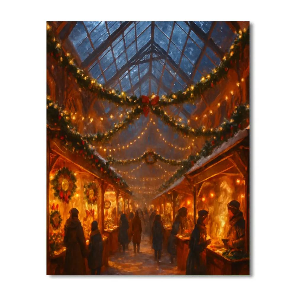 Christmas Market Under Glass Roof paint by number