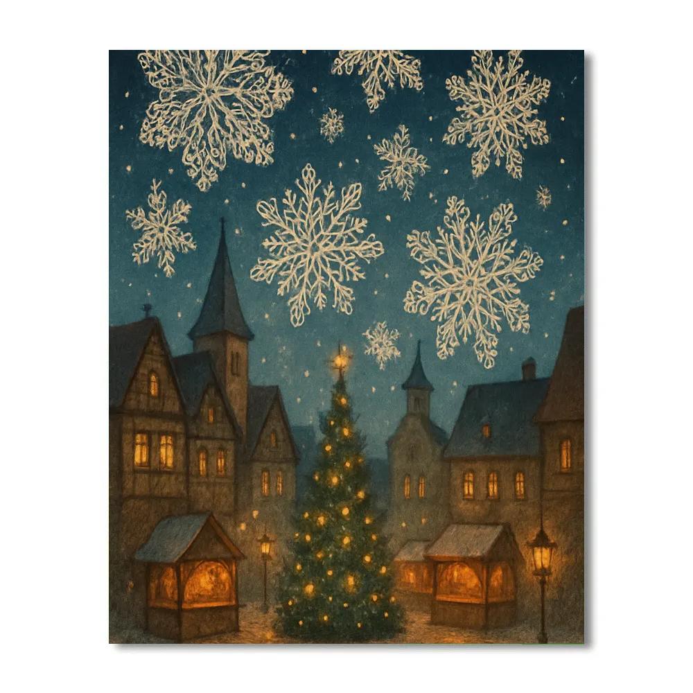 Snowflake Ballet Over Town Square Paint by numbers art