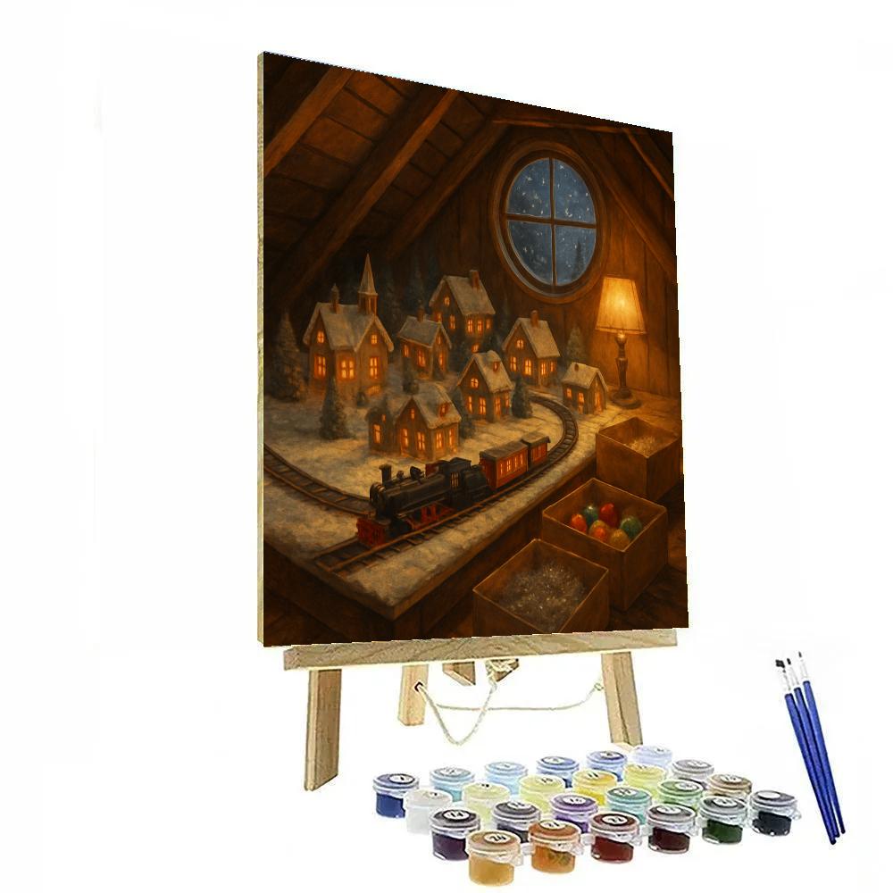 Holiday Train Set In Attic Nook painting number kit