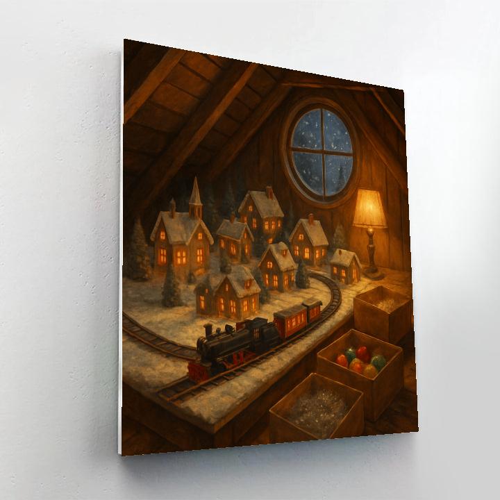 Holiday Train Set In Attic Nook painting number kit