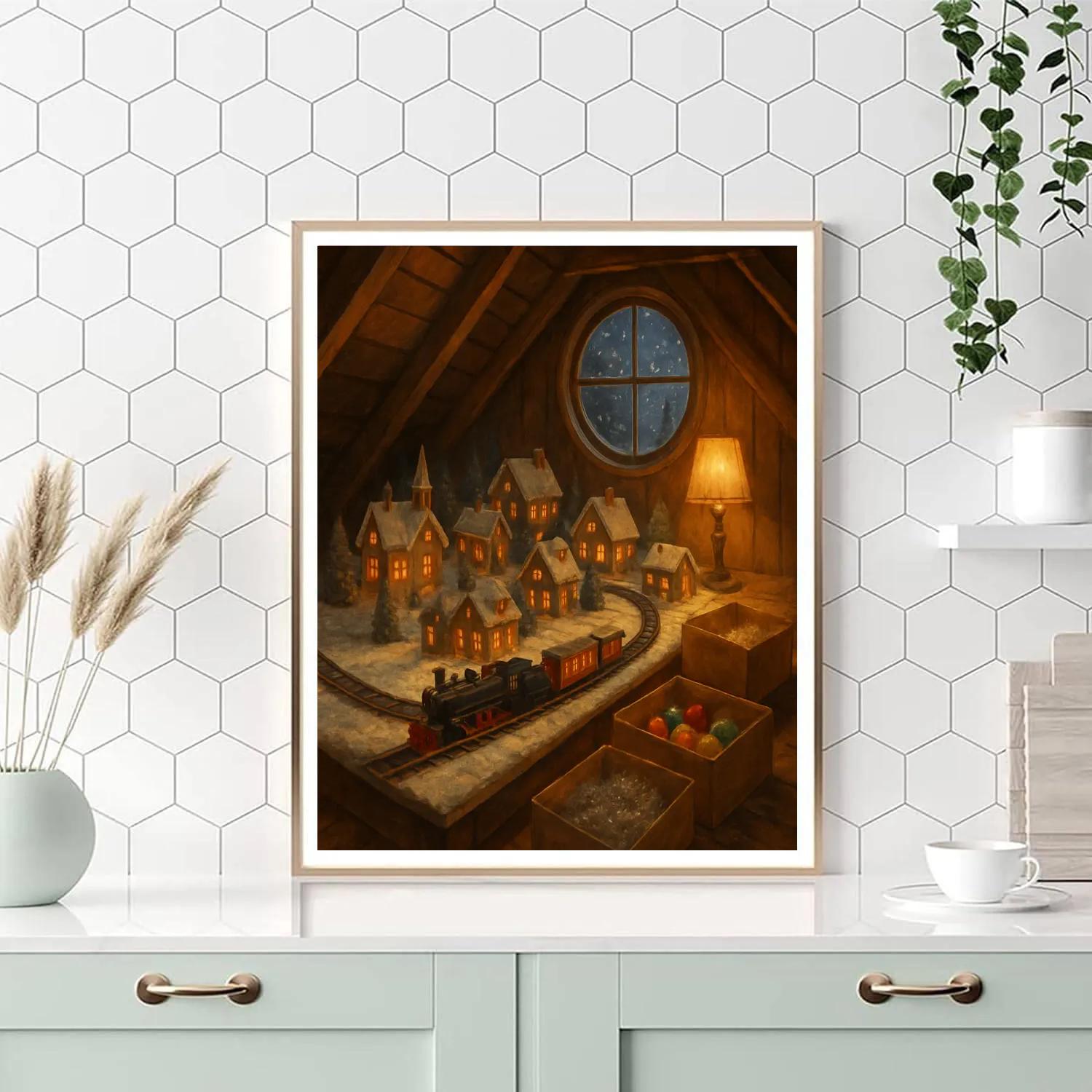Holiday Train Set In Attic Nook painting number kit