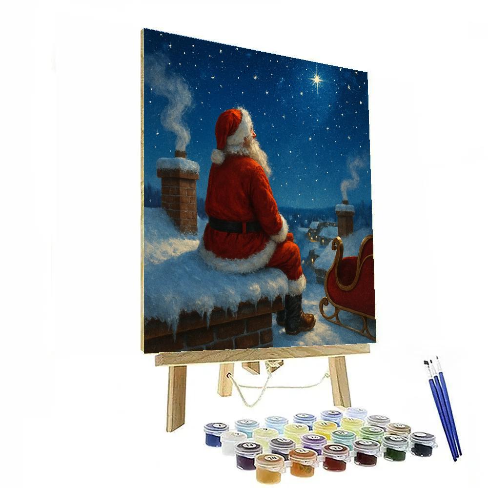 Stargazing Santa On Winter Roof paint by number