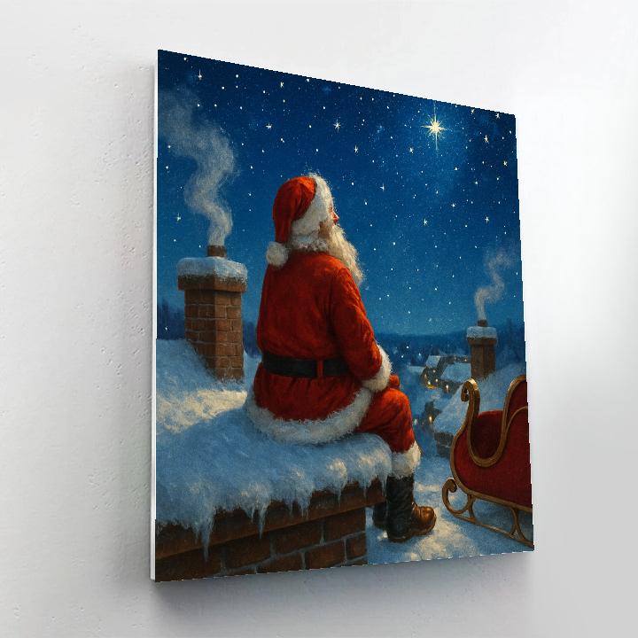 Stargazing Santa On Winter Roof paint by number
