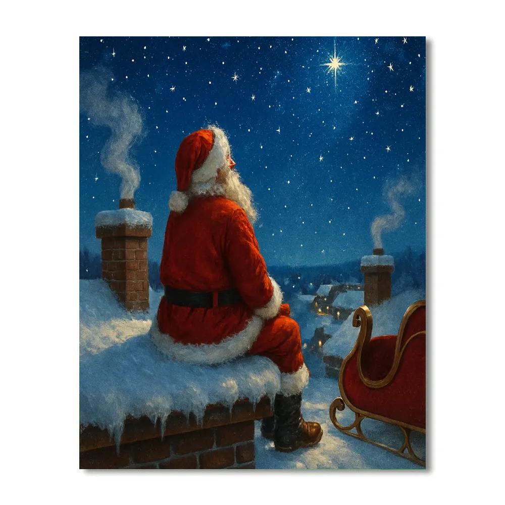Stargazing Santa On Winter Roof paint by number