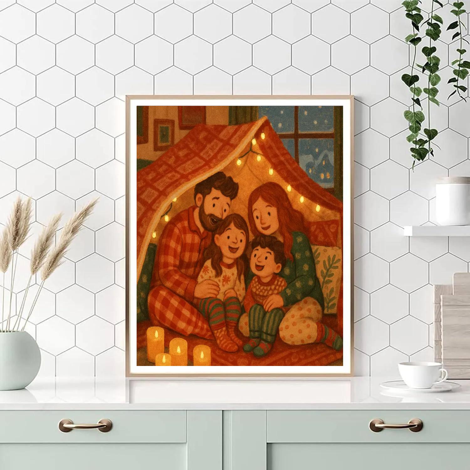 Holiday Pajama Family Campout paint by numbers