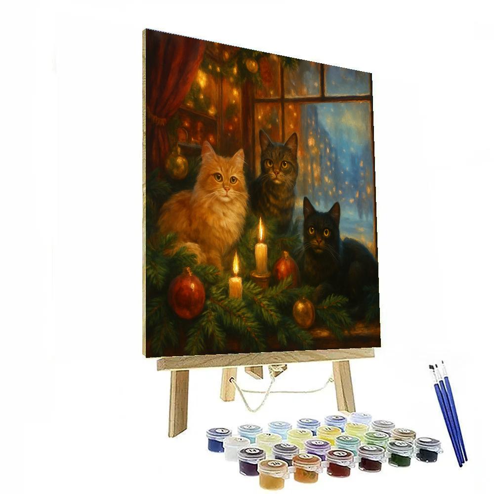 Christmas Cats In Window Display Paint by numbers art