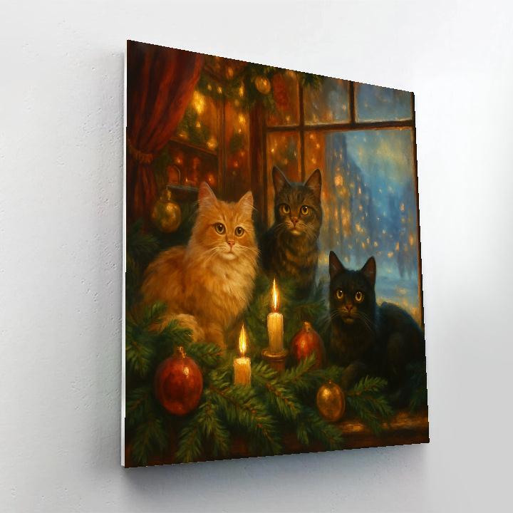 Christmas Cats In Window Display Paint by numbers art