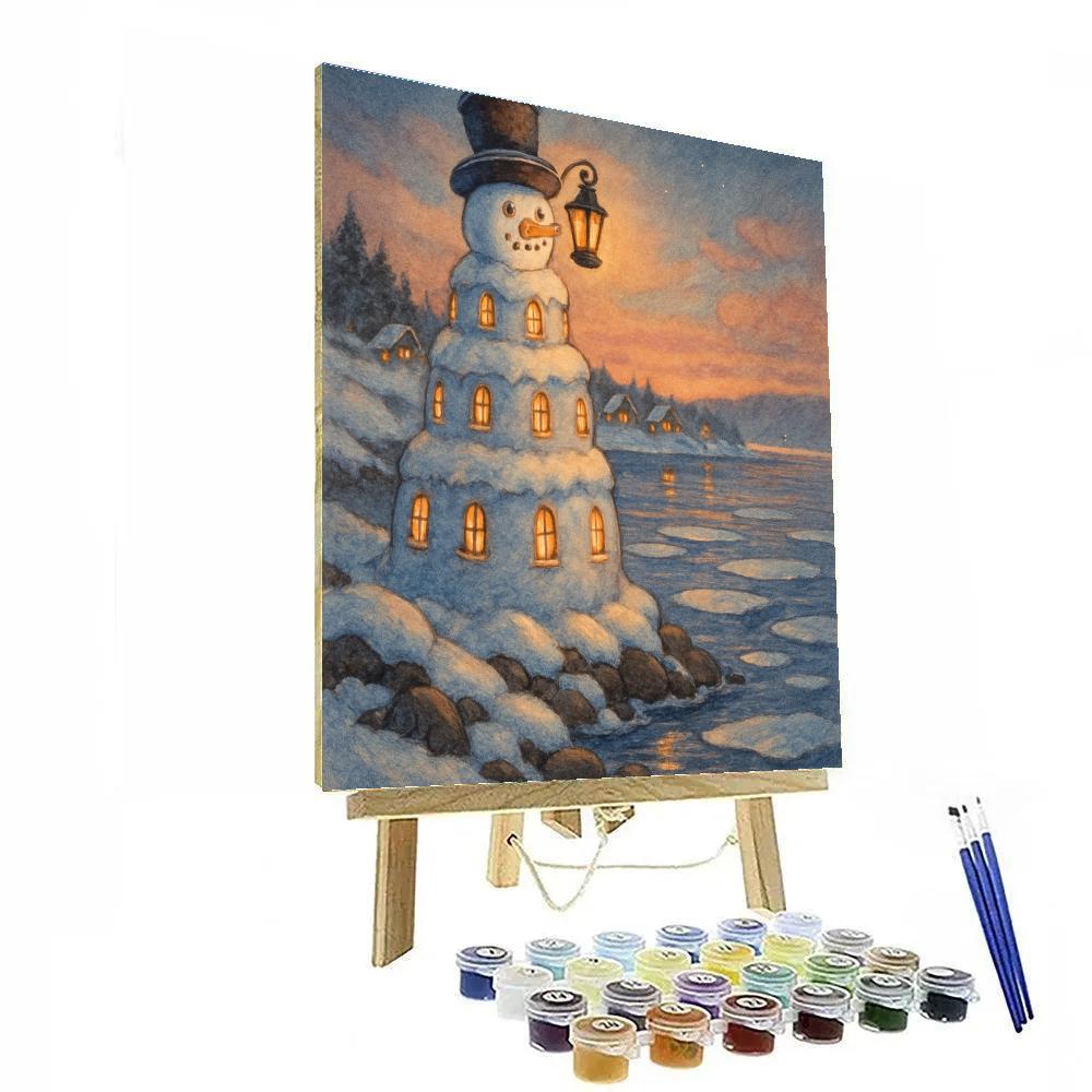Snowman Lighthouse On Frozen Shore paint by number