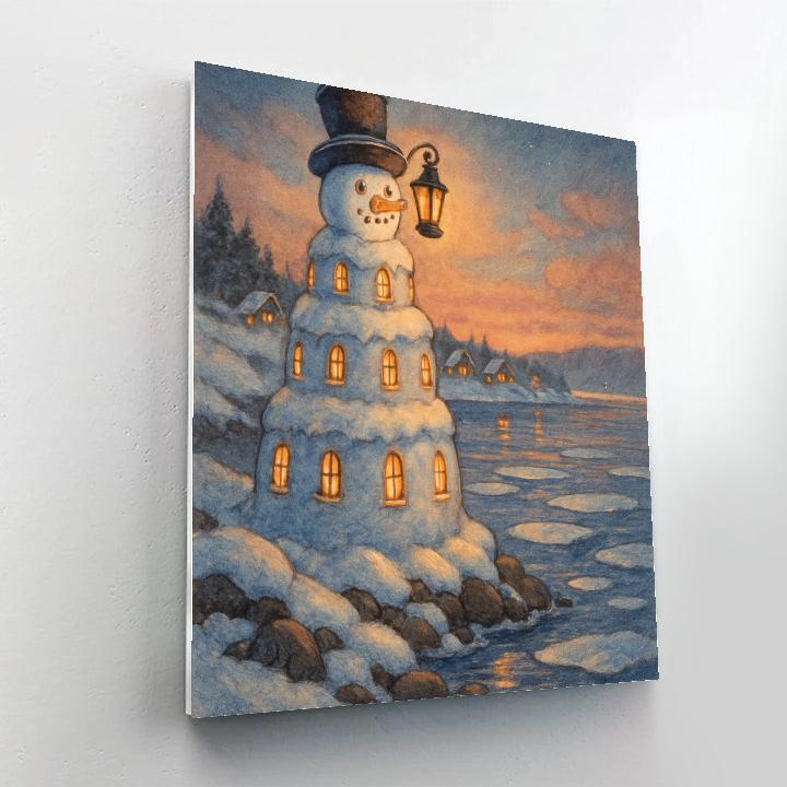 Snowman Lighthouse On Frozen Shore paint by number