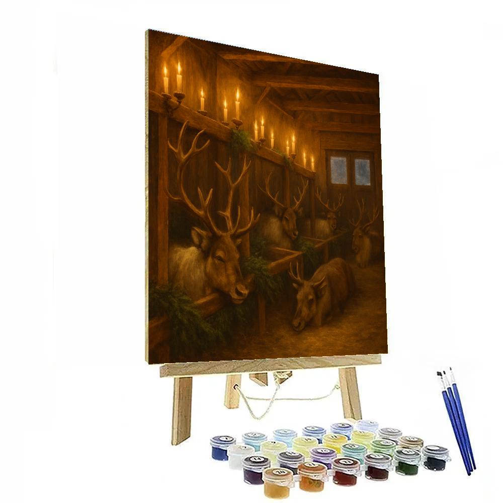 Reindeer Stable Candle Light Paint by numbers art