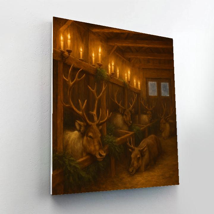 Reindeer Stable Candle Light Paint by numbers art