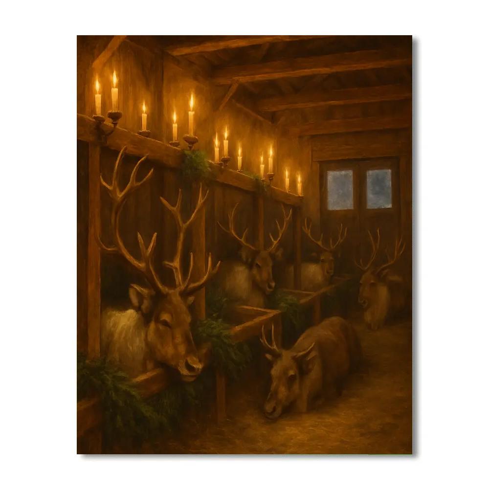 Reindeer Stable Candle Light Paint by numbers art