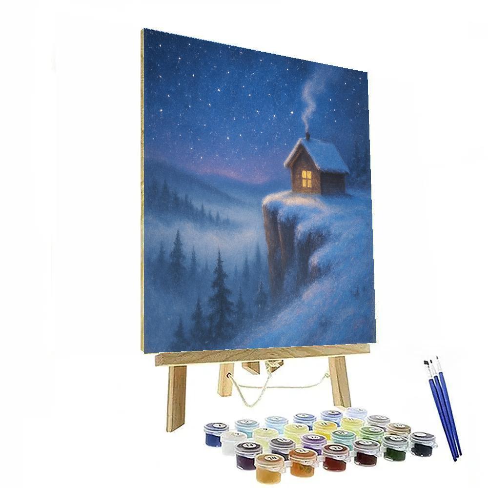 Tiny Cabin On Snowy Cliff Edge Number painting