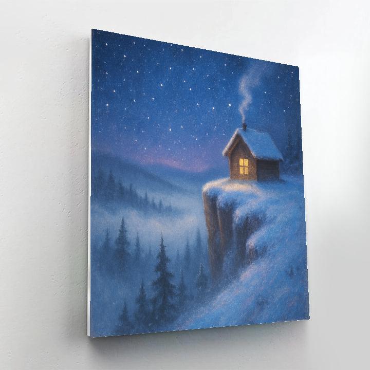 Tiny Cabin On Snowy Cliff Edge Number painting