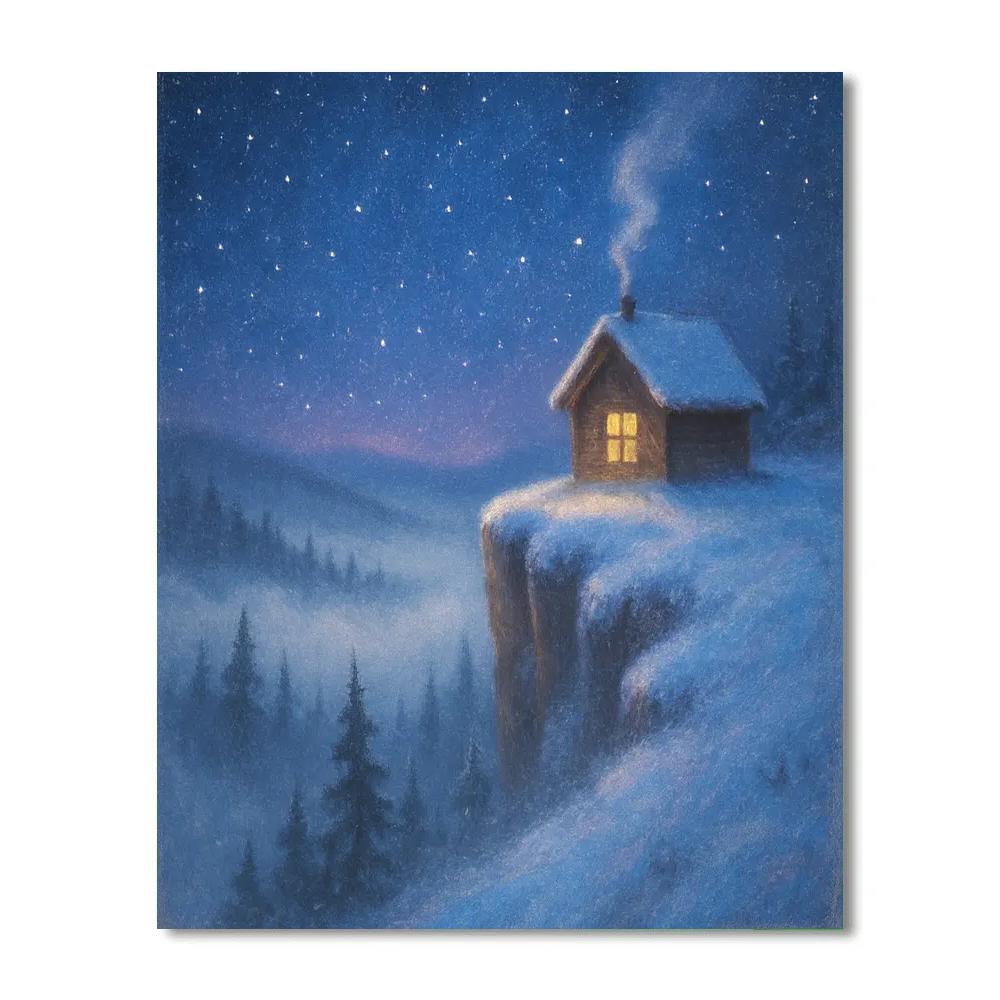 Tiny Cabin On Snowy Cliff Edge Number painting