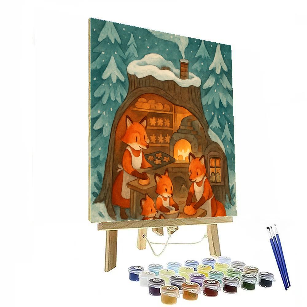 Holiday Baking Foxes In Forest Bakery paint by numbers
