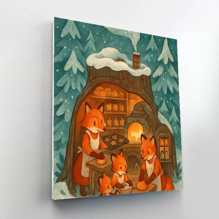 Holiday Baking Foxes In Forest Bakery paint by numbers