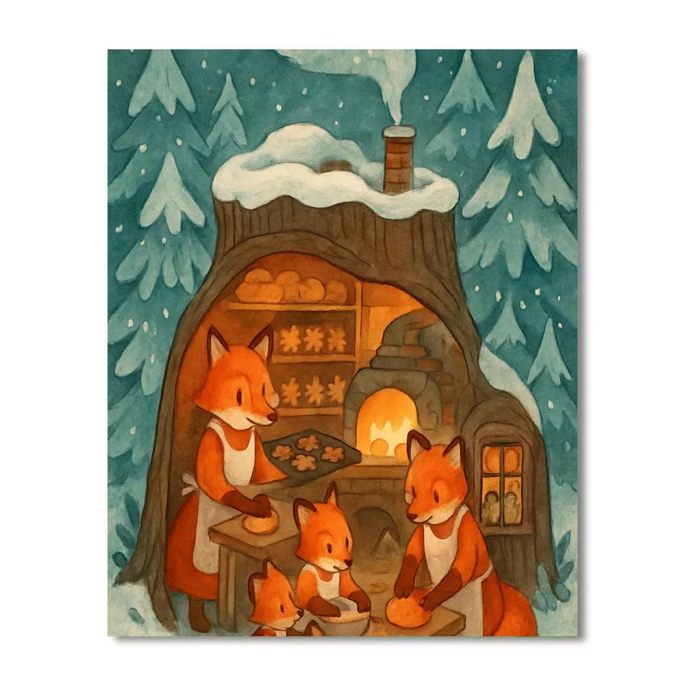Holiday Baking Foxes In Forest Bakery paint by numbers