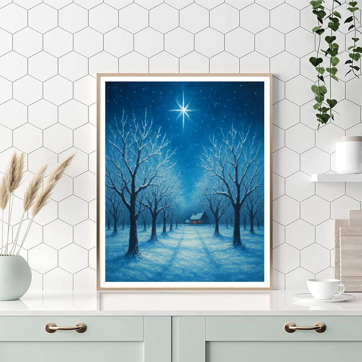 Christmas Star Over Frozen Orchard paint by number