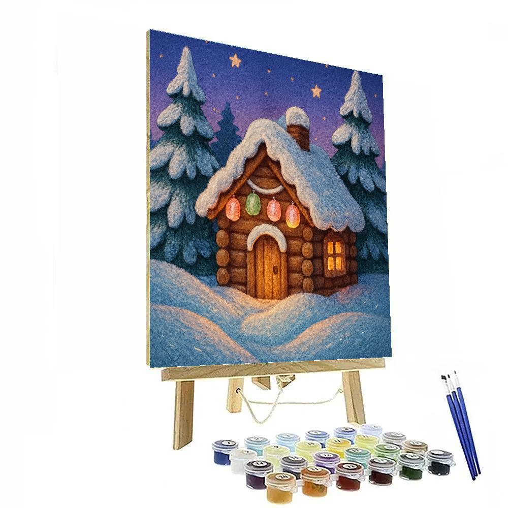 Snowy Pines And Candy Cabin Paint by numbers art