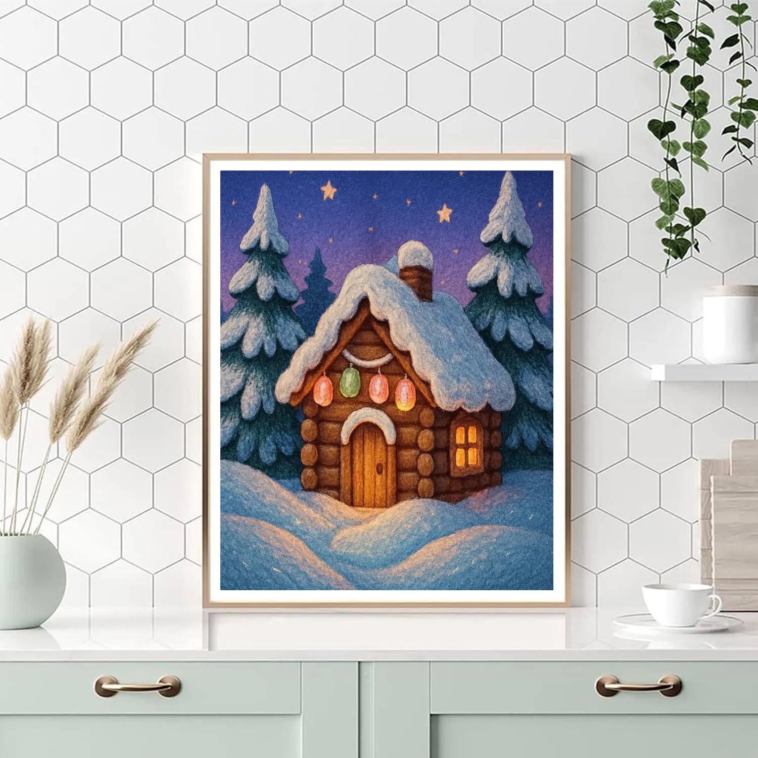 Snowy Pines And Candy Cabin Paint by numbers art