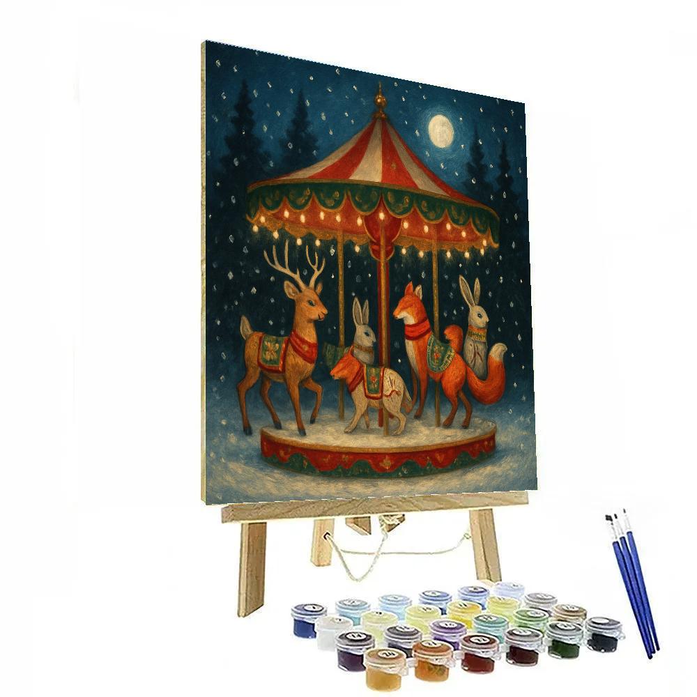 Winter Carousel Of Forest Animals painting number kit