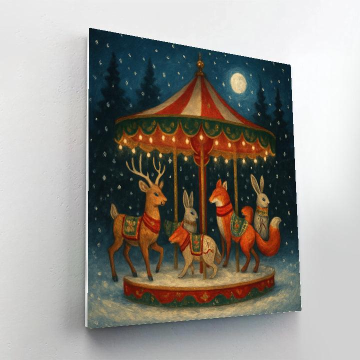 Winter Carousel Of Forest Animals painting number kit