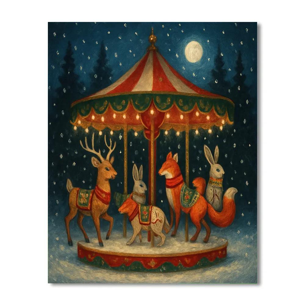 Winter Carousel Of Forest Animals painting number kit