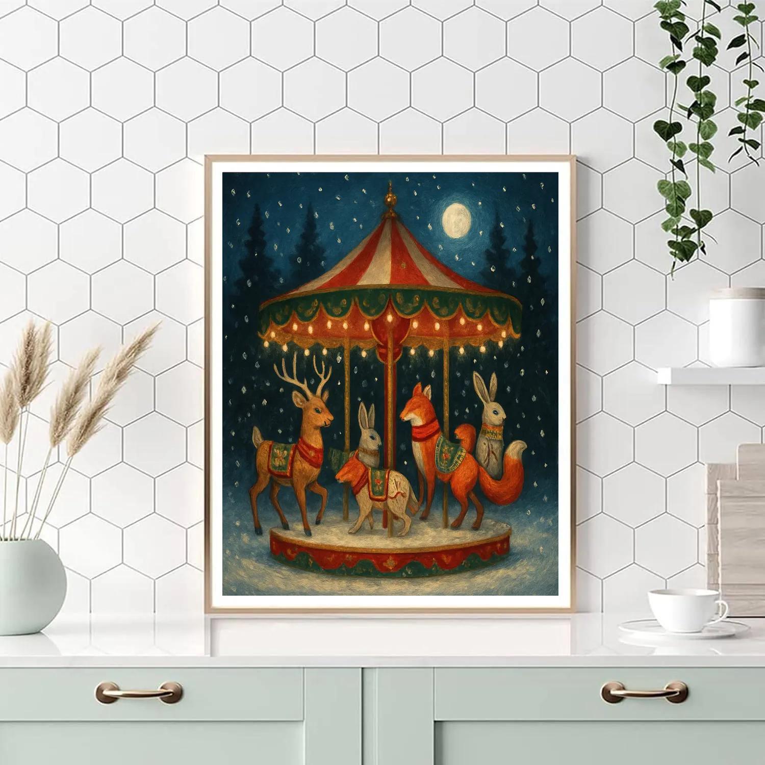 Winter Carousel Of Forest Animals painting number kit