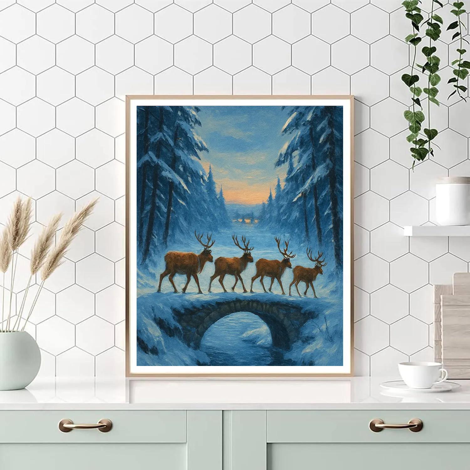 Silent Reindeer Bridge Crossing Number painting