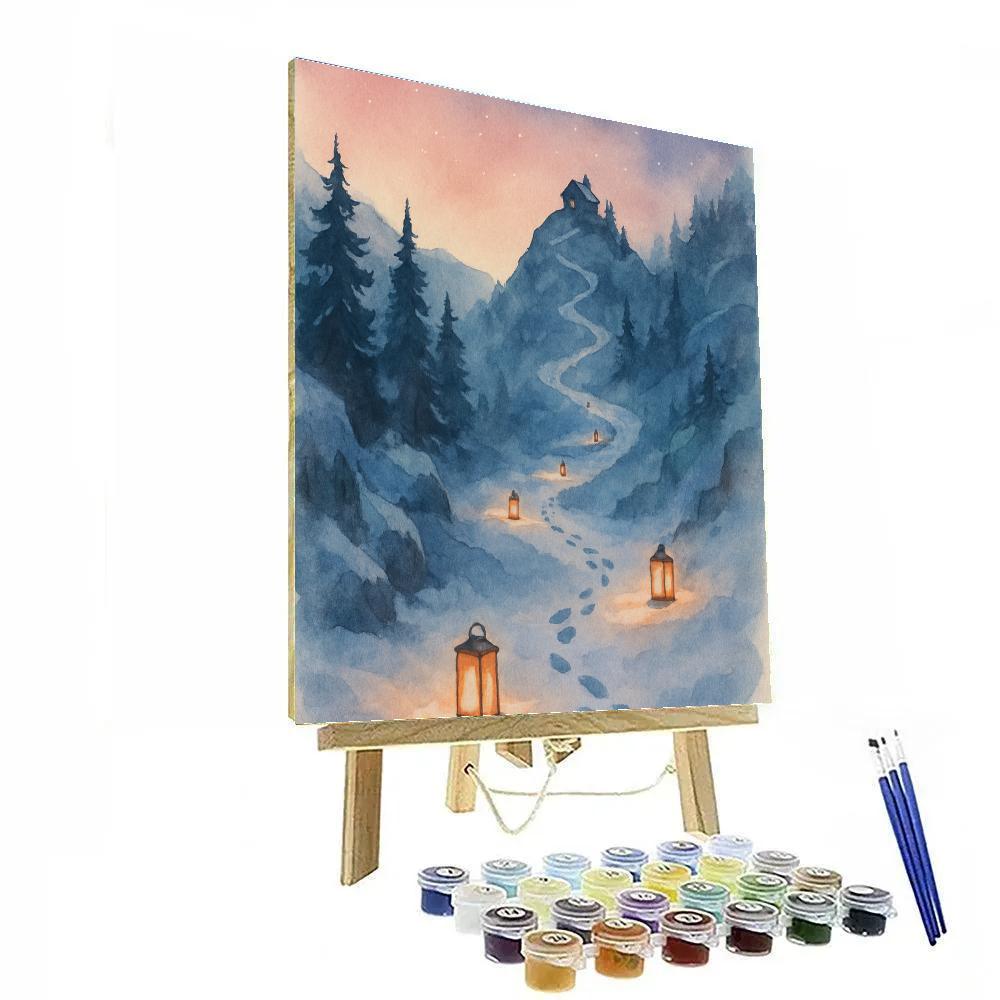 Midwinter Lanterns On Mountain Trail paint by numbers