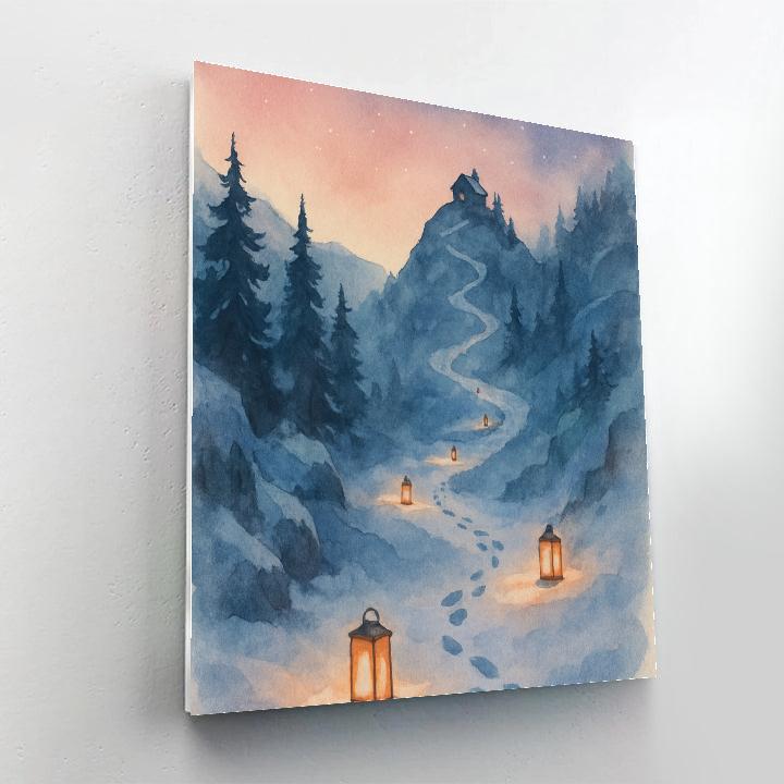 Midwinter Lanterns On Mountain Trail paint by numbers