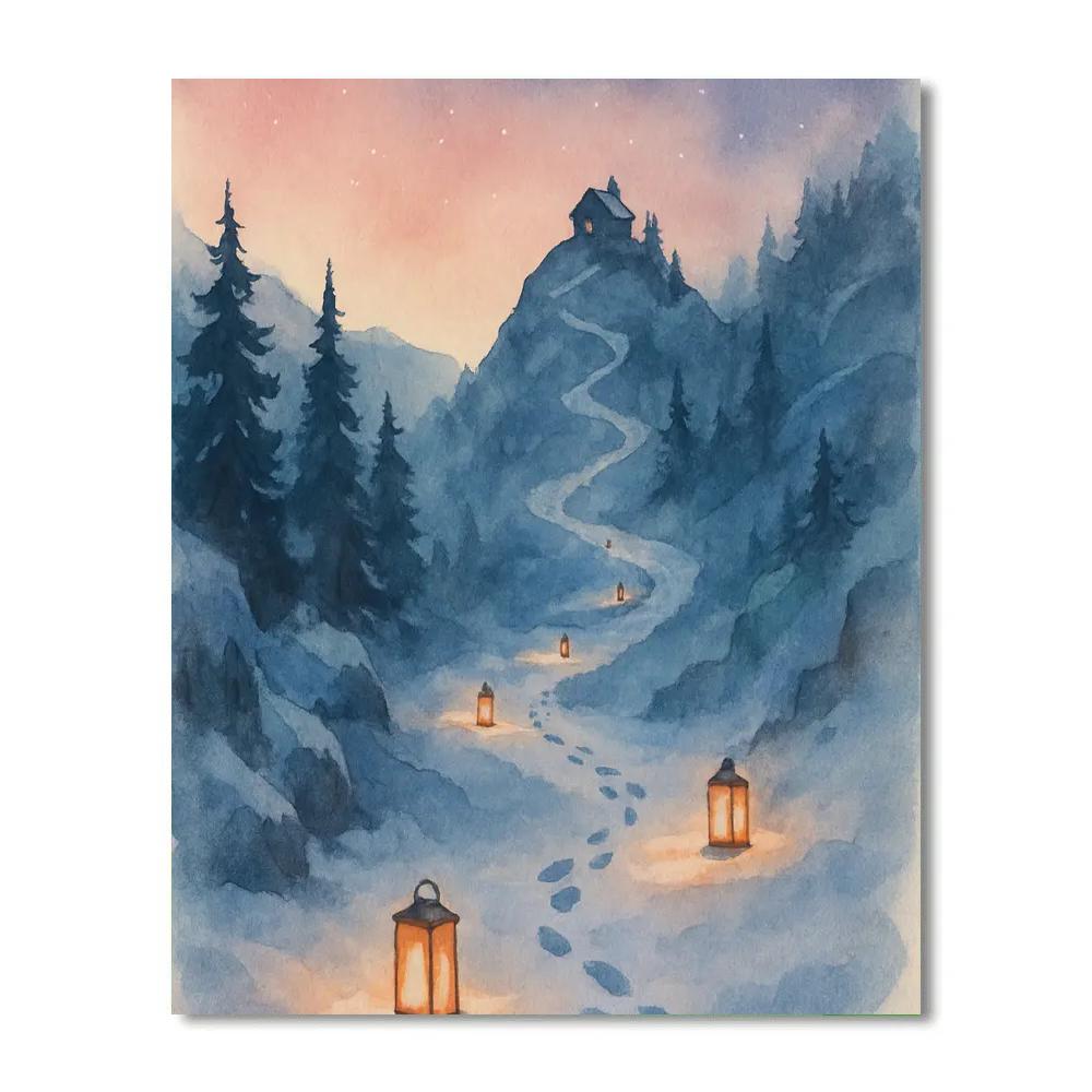 Midwinter Lanterns On Mountain Trail paint by numbers