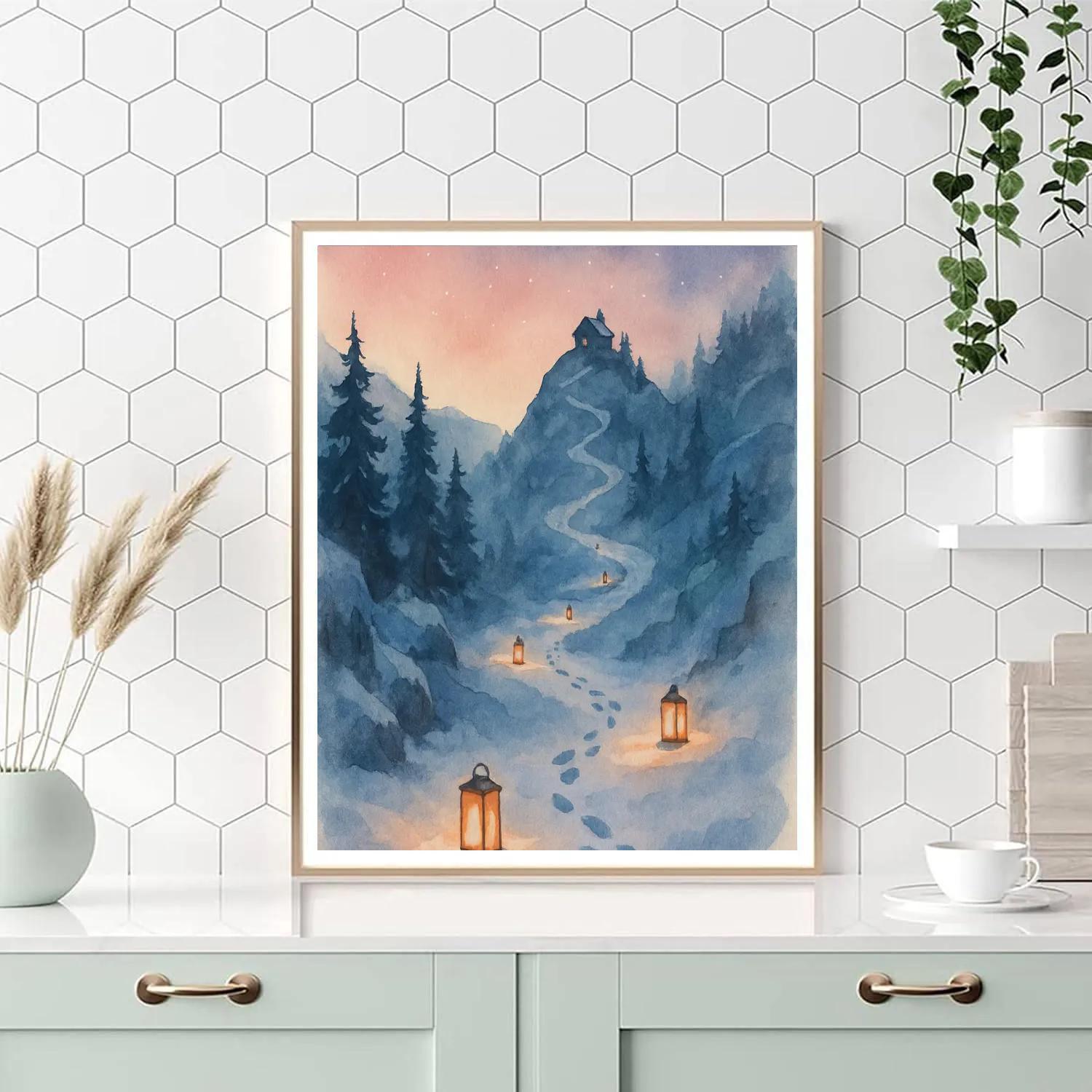 Midwinter Lanterns On Mountain Trail paint by numbers