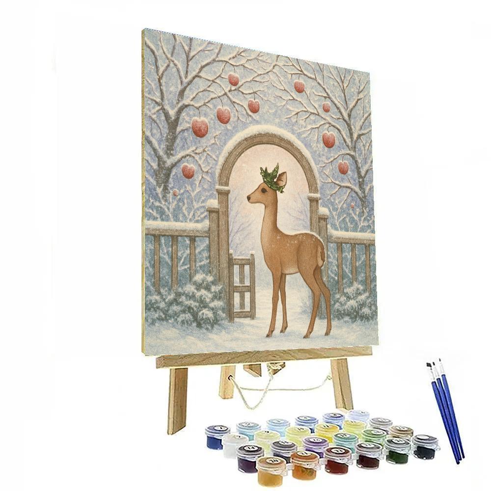 Christmas Deer At Frozen Orchard Gate paint by numbers