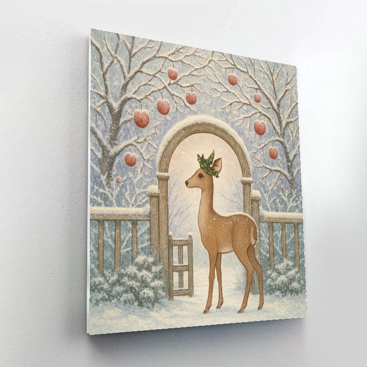 Christmas Deer At Frozen Orchard Gate paint by numbers