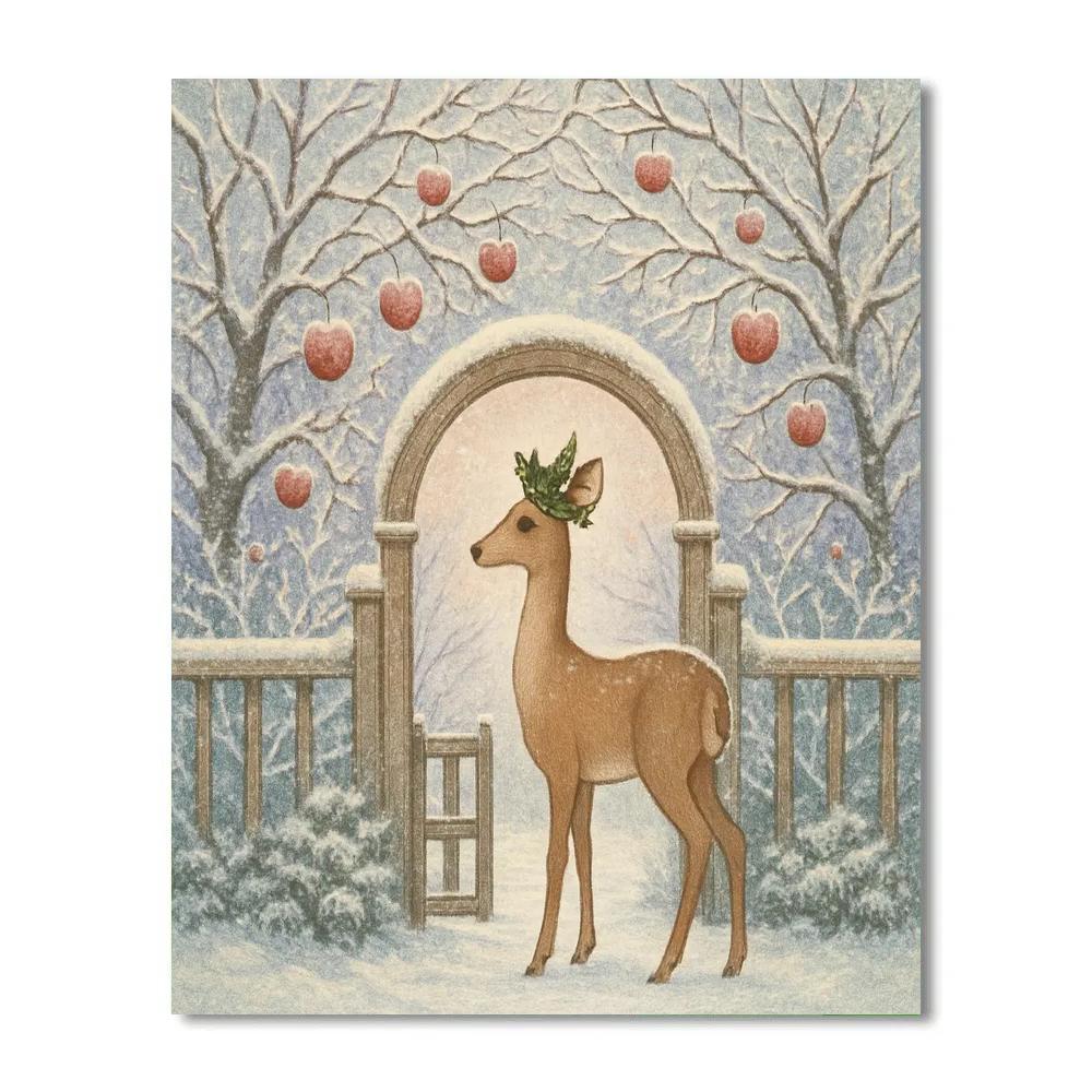 Christmas Deer At Frozen Orchard Gate paint by numbers