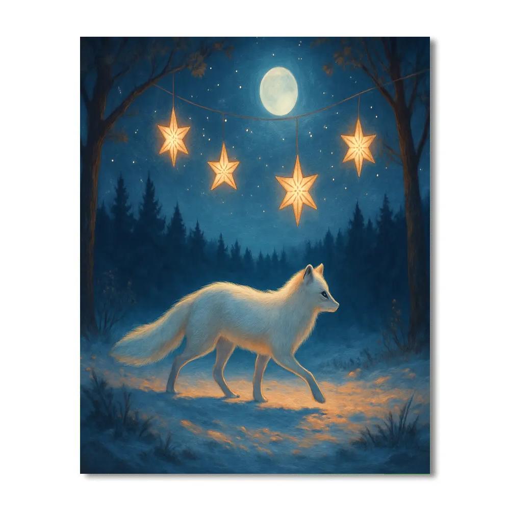 Snow Fox Beneath Star Lanterns Numbered painting kits