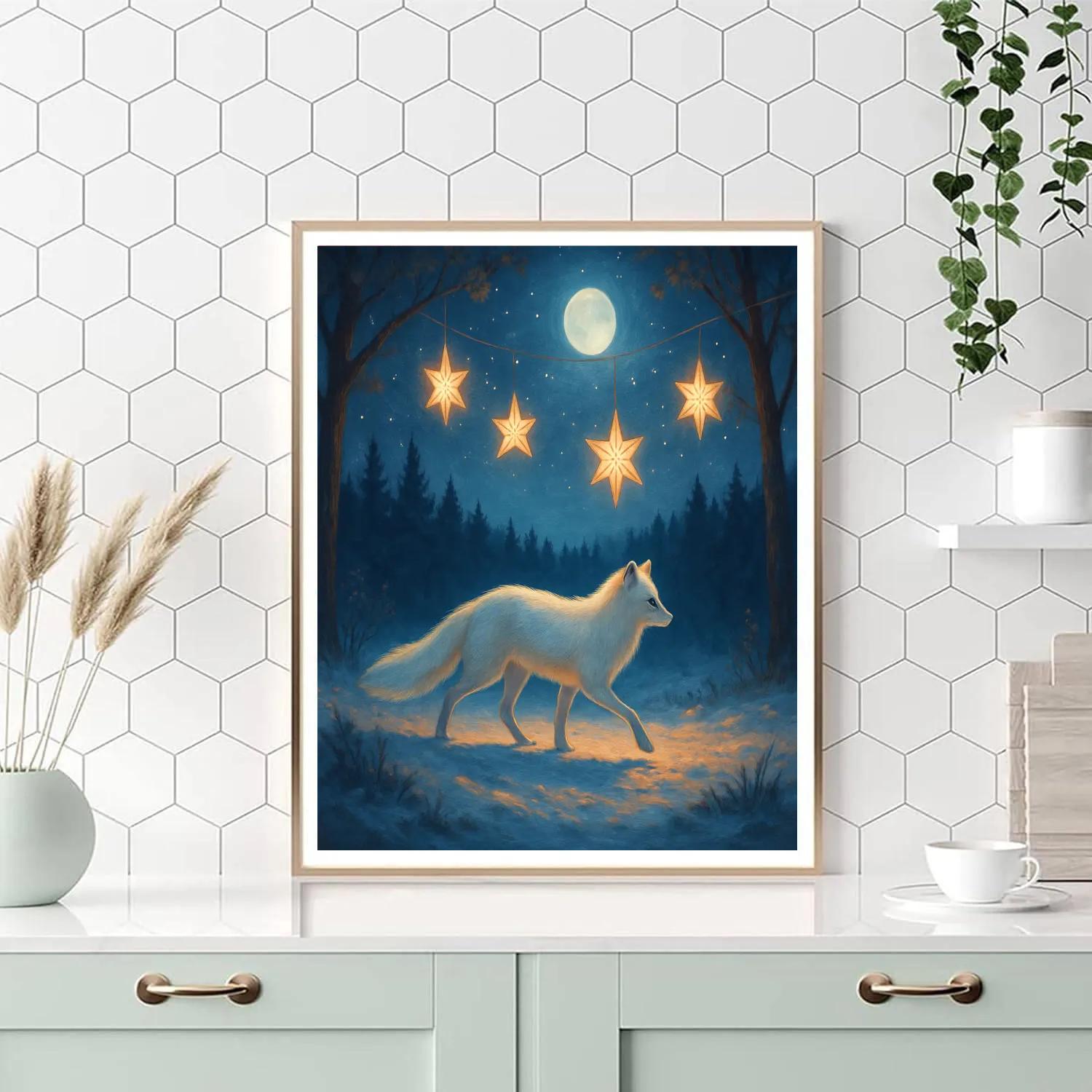 Snow Fox Beneath Star Lanterns Numbered painting kits