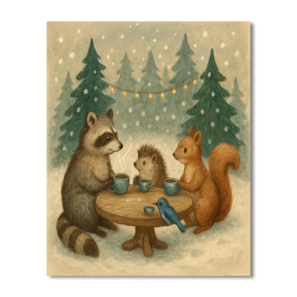 Forest Tea Party In Snowfall Numbered painting kits